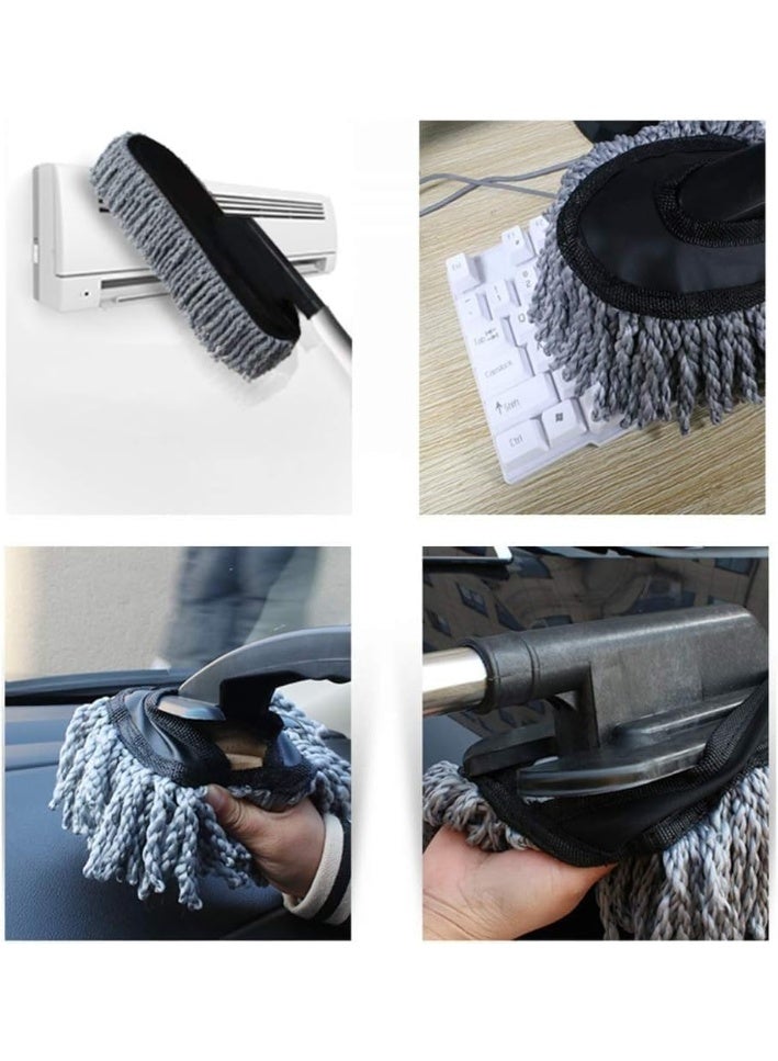 فرشاة غسيل السيارات مع ممسحة ومقبض تلسكوبي، مصنوعة من ألياف دقيقة ناعمة مقاومة للخدش، رأس قابل للإزالة، أداة تنظيف داخلية وخارجية للسيارات، للعناية المنزلية والتفاصيل، قابلة للتمديد من 70 سم إلى 85 سم - Image 2